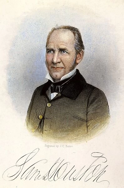 SAM HOUSTON ( 1793-1863). Colored steel engraving, 19th century