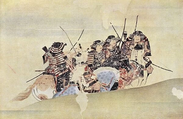 Samurai from around the time of the attempted Mongol invasion of the island, c1281. Contemporary watercolor