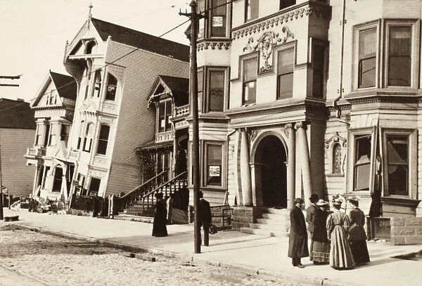 SAN FRANCISCO, 1906. Houses askew on Howard Street, following the earthquake of