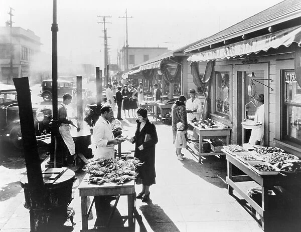 SAN FRANCISCO, 1933. Seafood stalls at Fishermans Wharf, San Francisco. Photograph