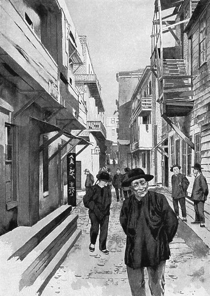 SAN FRANCISCO: CHINATOWN. A typical alley in Chinatown, San Francisco. Lithograph, 1895
