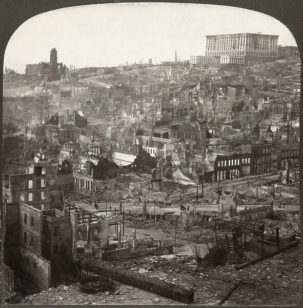 SAN FRANCISCO EARTHQUAKE. The ruins of Nob Hill and the Fairmount Hotel, with Chinatown