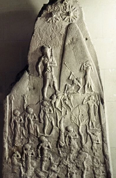 SANDSTONE STELE. Sandstone stele of the Victory of Naramsu in, King of Akkad, c2389-2353 B. C