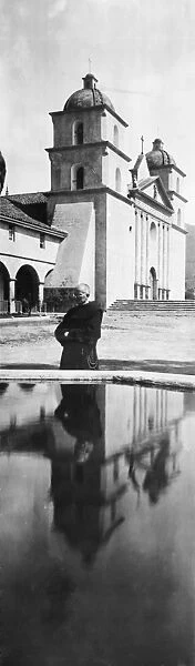 SANTA BARBARA, c1908. A Franciscan monk at the Mission Santa Barbara in Santa Barbara, California