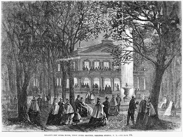 SARATOGA SPRINGS, 1865. Lelands new opera house, Union Hotel grounds, Saratoga Springs, N
