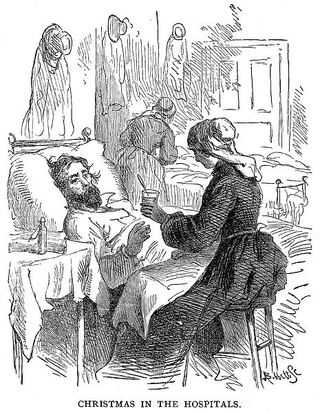Scene in a Union Army hospital during the American Civil War. Line engraving, 19th century