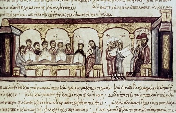 A school in philosophy at Constantinople. Illumination from Skylitzes codex, 13th-14th centuries