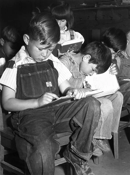 SCHOOLCHILDREN, 1941. The farm workers camp in Caldwell, Idaho, photographed by