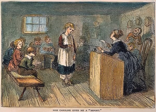 SCHOOLHOUSE, 1877. A lesson in an American one-room country schoolhouse. Wood engraving, American, 1877