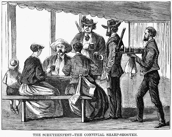 SCHUTZENFEST, 1868. The Schutzenfest - The convival sharp-shooter. Engraving, 1868