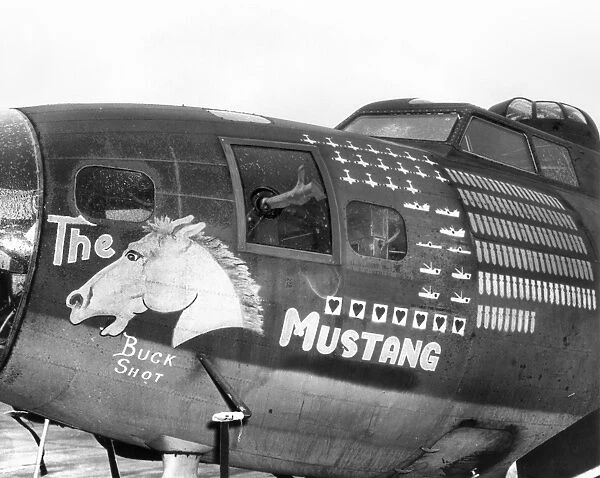 The scorecard on the fuselage of the Mustang shows that 17 Japanese airplanes were shot down
