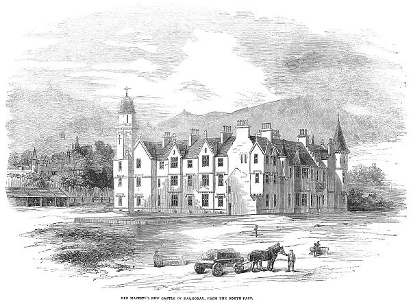 SCOTLAND: BALMORAL CASTLE. Balmoral Castle in Aberdeenshire, Scotland. Rebuilt in 1853-1855, it became the Scottish retreat of the British Royal Family. Wood engraving, 1854
