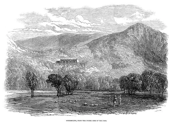 SCOTLAND: CORRIEMULZIE. View of Corriemulzie, Scotland. Wood engraving, English, 1848