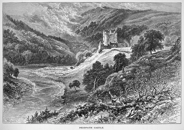 SCOTLAND: NEIDPATH CASTLE. Wood engraving by Edward Whymper (1840-1911) after William Henry James Boot