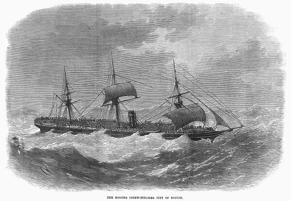 SCREW STEAMSHIP, 1870. The Missing Screw-Steamer City of Boston. Wood engraving, English, 1870
