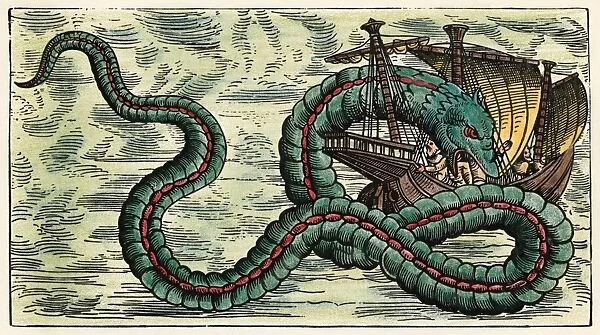 SEA SERPENT, 1555. Sea serpent in the Sea of darkness to the south and west of Europe
