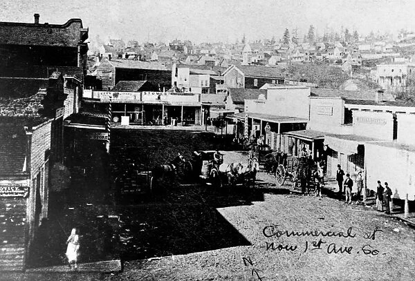 SEATTLE, WASHINGTON, 1880s. Street scene in Seattle, Washington State, 1880s