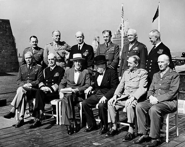 The Second Quebec Conference, held at Quebec City, Canada, September 1944. Front row, from left: Gen. George C. Marshall, W. D. Leahy, President Franklin D. Roosevelt, Prime Minister Winston Churchill, Field Marshal Sir Alan Brooke, and Field Marshal John Dill