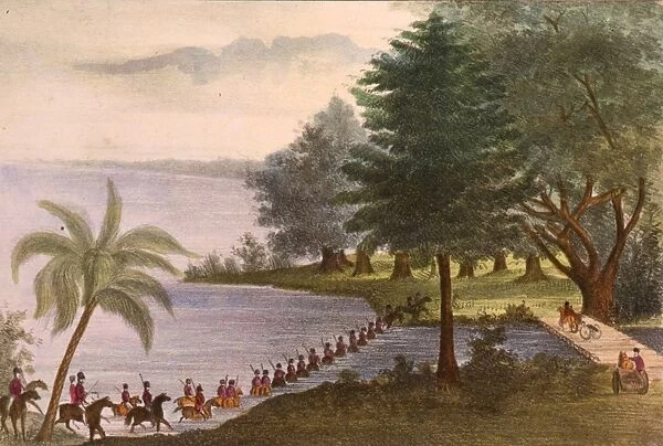SEMINOLE WARS, 1835. Troops Fording Lake Ocklawaha. American troops crossing Lake Ocklawaha