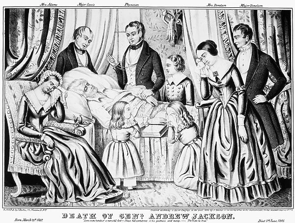 Seventh President of the United States. The death of Andrew Jackson at the Hermitage, 8 June 1845. Contemporary lithograph