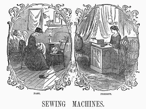 SEWING, 19th CENTURY. Sewing, past and present. Wood engraving, late 19th century