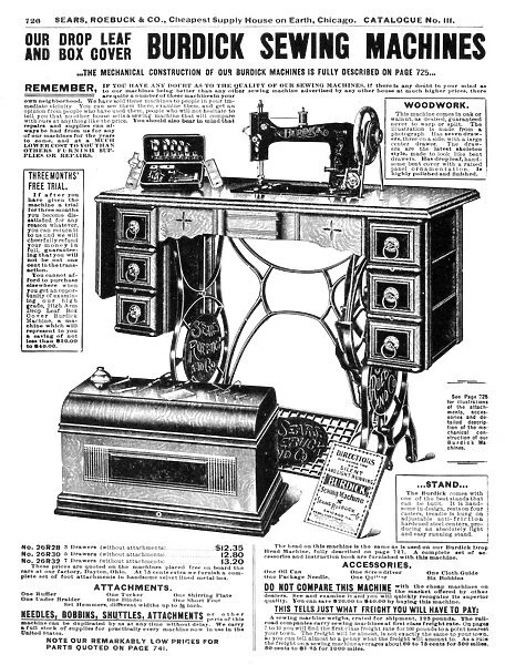 SEWING MACHINE AD. 1902. Advertisement for Burdick Sewing Machines from a 1902 Sears