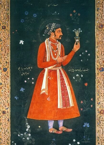 SHAH JAHAN (1592-1666). Mughal emperor of India. At age 25 holding a turban jewel
