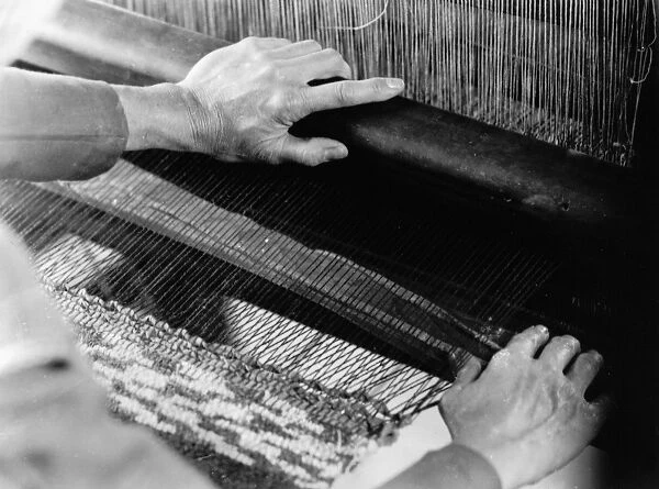 SHAKER WEAVING, 1930s. A close-up view of Sister Alice Smiths hands while she
