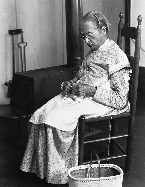 SHAKER WOMAN KNITTING. Fannie Estabrook knitting at the Hancock Shaker village near Pittsfield