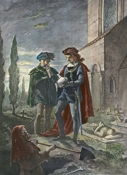 SHAKESPEARE: HAMLET. Hamlet in the graveyard holding the skull of Yorick