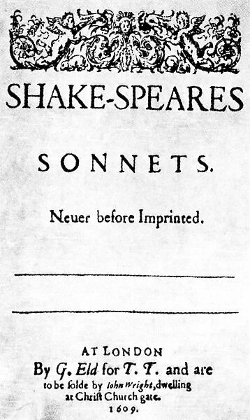 SHAKESPEARE: SONNETS. Title page to the first edition of William Shakespeares sonnets