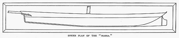 Sheer plan for the yacht Maria. Line engraving, American, 1882