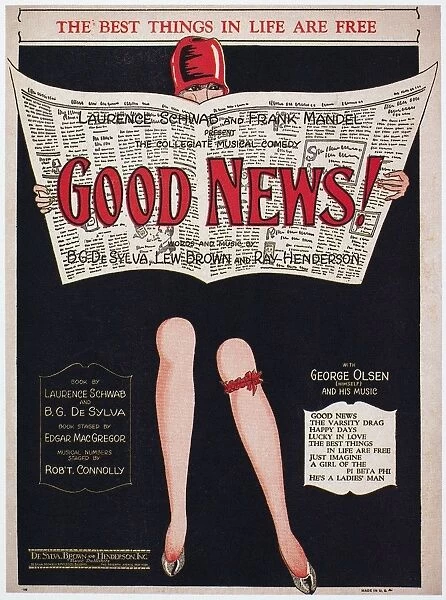 SHEET MUSIC COVER, 1927. American sheet music cover for The Best Things in Life are Free, from the musical, Good News, by Bud De Sylva, Lew Brown, and Ray Henderson, 1927