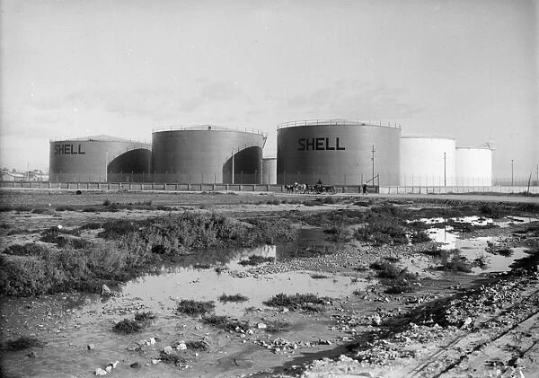 Shell oil tanks near Haifa, Israel. Photographed c1934-39
