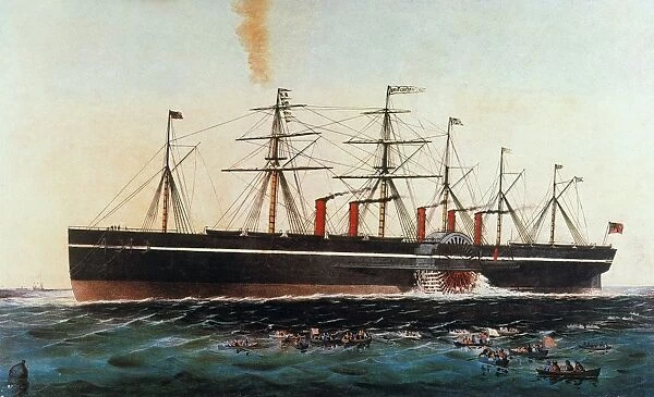 SHIP: GREAT EASTERN, 1858. British steamship: lithograph by Currier & Ives, 1858