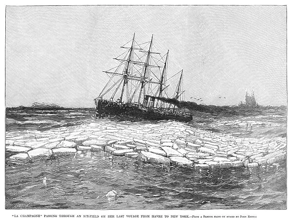 SHIP: LA CHAMPAGNE, 1890. The passenger ship, La Champagne, passing through ice