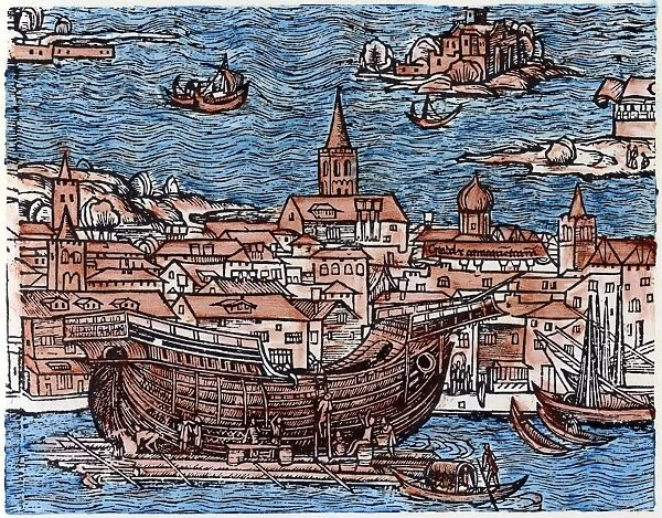 SHIP: VENICE, 1486. The building of a ship in Venice
