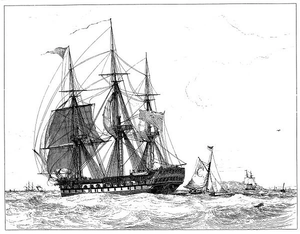 SHIPS: EAST INDIA COMPANY. The Thames, an East Indiaman built for the East India Company in the late 18th century. Line engraving, 1828, after Edward William Cooke