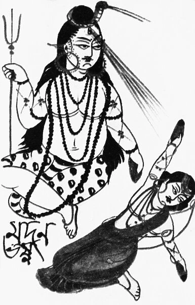 SHIVA. The Hindu god Shiva blasting Kama, god of love, with fire from his third eye