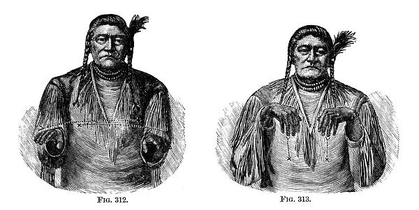 The Shoshone chief Tendoy using signs to communicate with Huerito, an Apache chief, at Washington, D. C. April 1880: He is leaving in two more days (left) to return to his country, in Idaho, where there is much snow (right). Wood engravings from Sign Language Among the North American Indians, by Garrick Mallery, 1881