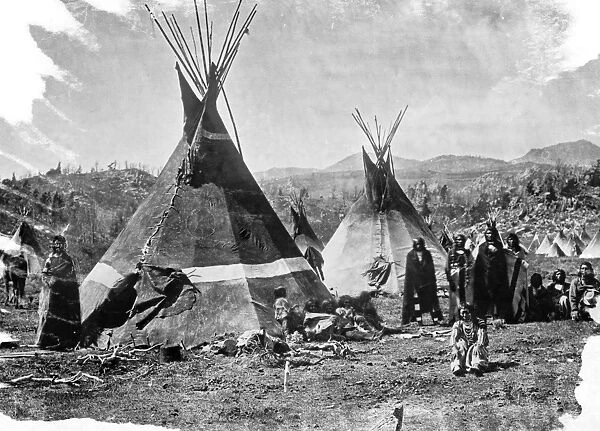 SHOSHONE VILLAGE, 1870. Shoshone Native American village near the Sweetwater River