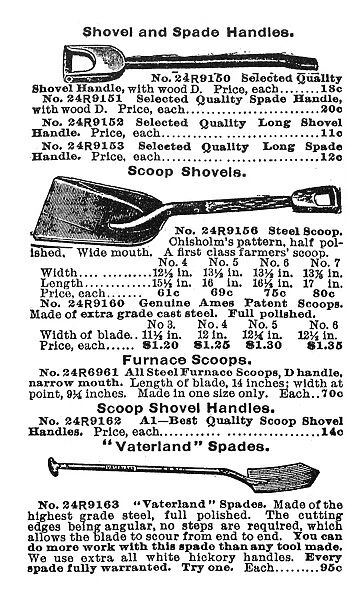 SHOVELS, 1902. From the Sears, Roebuck & Co. mail-order catalog of 1902