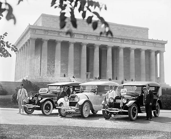 SHRINER CONVENTION, 1923. Cars waiting for masonic leaders Esten A. Fletcher and Frank C