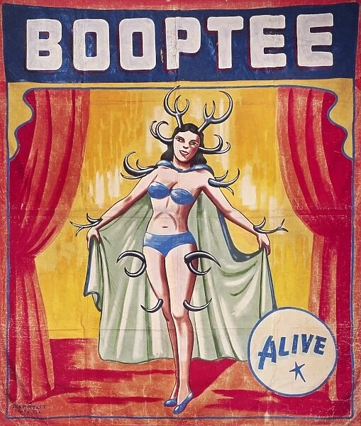 SIDESHOW POSTER, c1955. American sideshow poster featuring Booptee, the antlered pin-up girl, c1955
