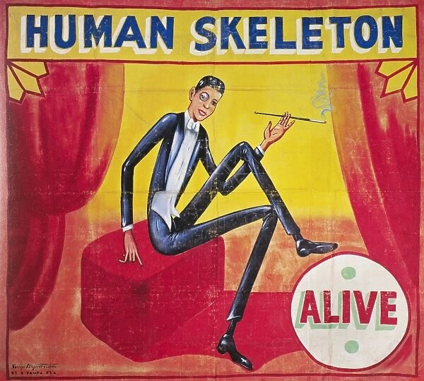 SIDESHOW POSTER, c1965. Sideshow poster by Snap Wyatt for the Human Skeleton, c1965