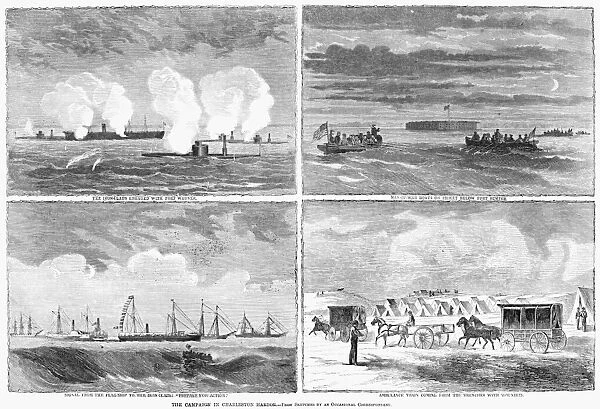 SIEGE OF CHARLESTON, 1863. The campaign in Charleston Harbor Engraving, 1863