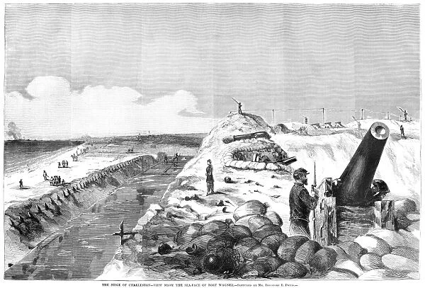 SIEGE OF CHARLESTON, 1863. The Siege of Charleston - View from the sea-face of Fort Wagner
