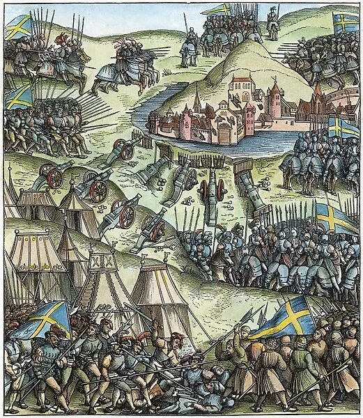 SIEGE OF A CITY, c1517. Forces of the Holy Roman Emperor Maximilian I besieging a city