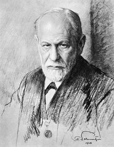 SIGMUND FREUD (1856-1939). Austrian neurologist and founder of psychoanalysis. Charcoal drawing