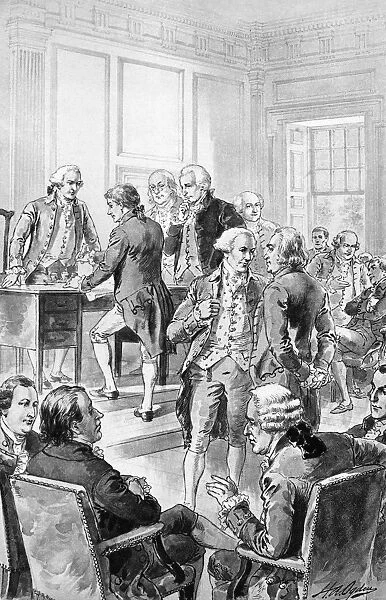 Signing of the Declaration of Independence on 4 July 1776. Drawing by Henry A. Ogden (1856-1936)